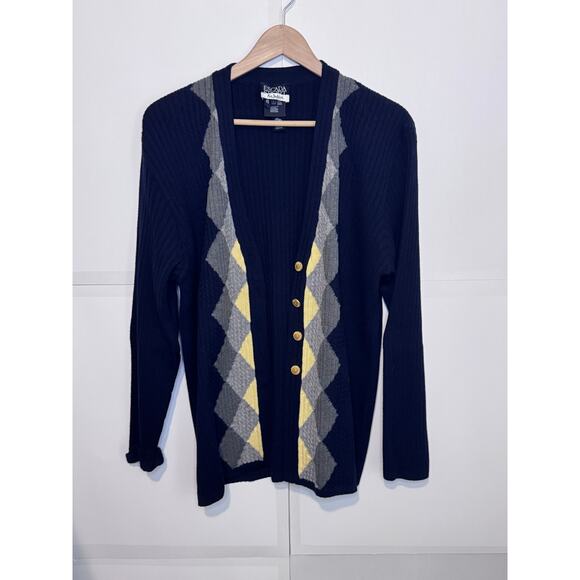 Escada Sport Sweaters - Escada Sport Blue Argyle Cardigan New Wool Women's Sweater, Size L